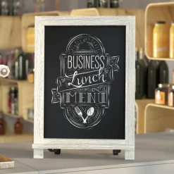 Canterbury 12" x 17" Whitewashed Tabletop Magnetic Chalkboard Sign with Metal Scrolled Legs, Hanging Wall Chalkboard, Countertop Memo Board