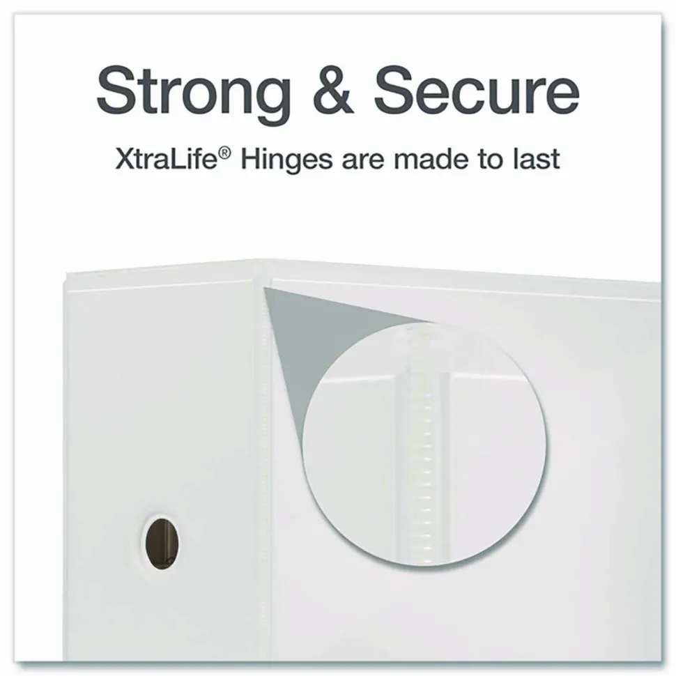Cardinal XtraLife ClearVue Nonstick Locking Slant 3-Ring Binder, 6" D-Rings, White