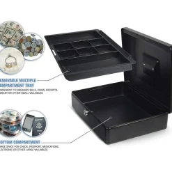 CARL Bill Tray Steel Security Cash Box, Steel, Black, 4"H x 9"W x
