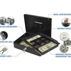 CARL Bill Tray Steel Security Cash Box, Steel, Black, 4"H x 9"W x