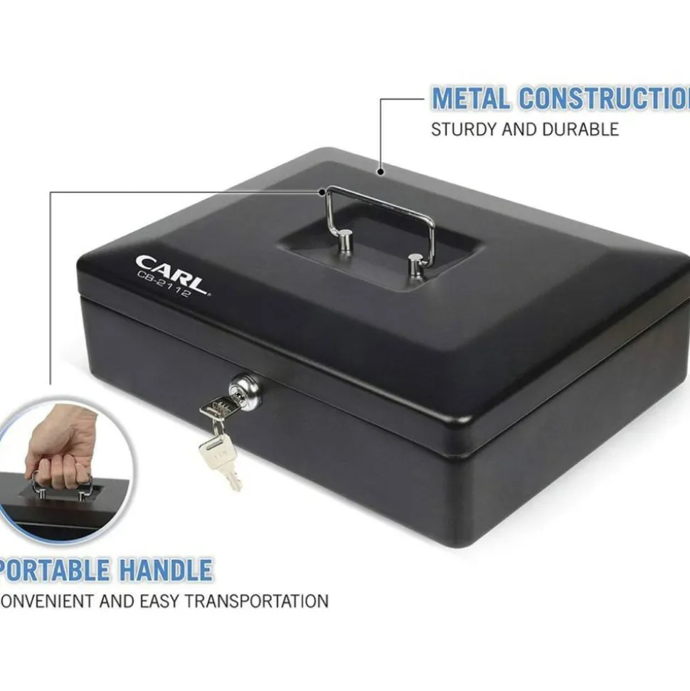 CARL Bill Tray Steel Security Cash Box, Steel, Black, 4"H x 9"W x