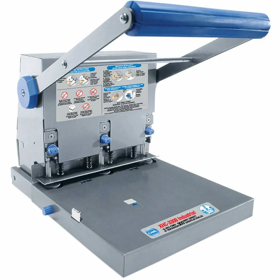 CARL Heavy-Duty 3-Hole Punch, Blue/Gray
