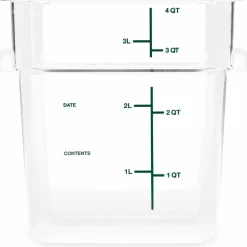 Carlisle Squares Polycarbonate Food Storage Container, 4 qt, 7.13 x 7.13 x 7.29, Clear, Plastic