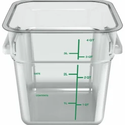 Carlisle Squares Polycarbonate Food Storage Container, 4 qt, 7.13 x 7.13 x 7.29, Clear, Plastic