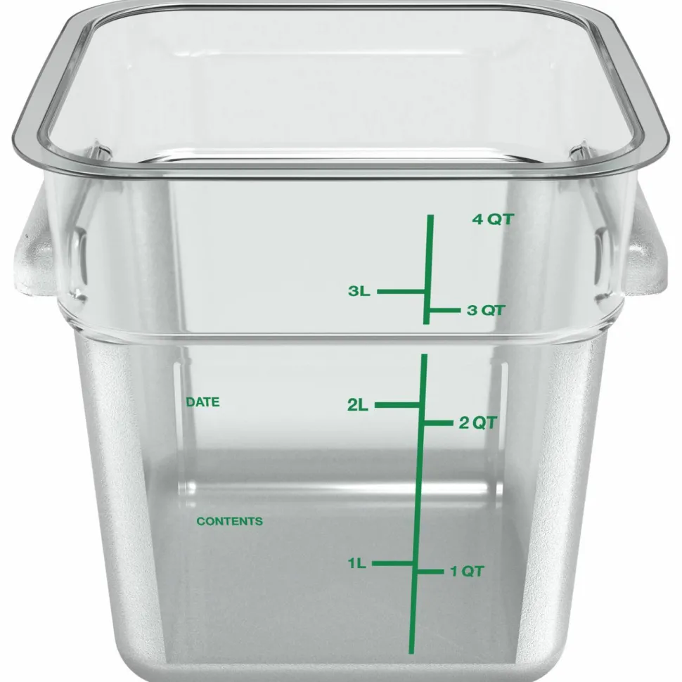 Carlisle Squares Polycarbonate Food Storage Container, 4 qt, 7.13 x 7.13 x 7.29, Clear, Plastic