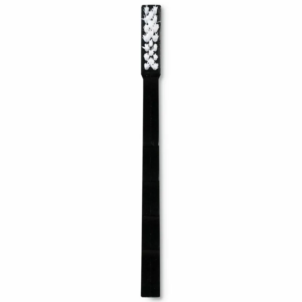 Carlisle Flo-Pac Utility Toothbrush Style Maintenance Brush, White Nylon Bristles, 7.25" Brush, 7" Black Polypropylene Handle