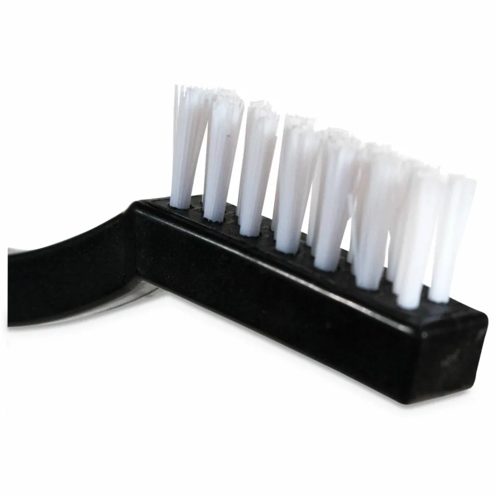 Carlisle Flo-Pac Utility Toothbrush Style Maintenance Brush, White Nylon Bristles, 7.25" Brush, 7" Black Polypropylene Handle
