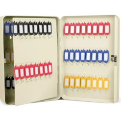 CARL Steel Security Key Cabinet, 12.5"L x 9.3"W x 3.5"H, Lockable, Wall Mountable, Ivory, Steel