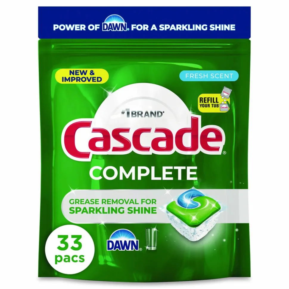 Cascade Complete ActionPacs, Fresh Scent, 17.6 oz Bag, 33 Pacs/Bag, 4 Bags/Carton