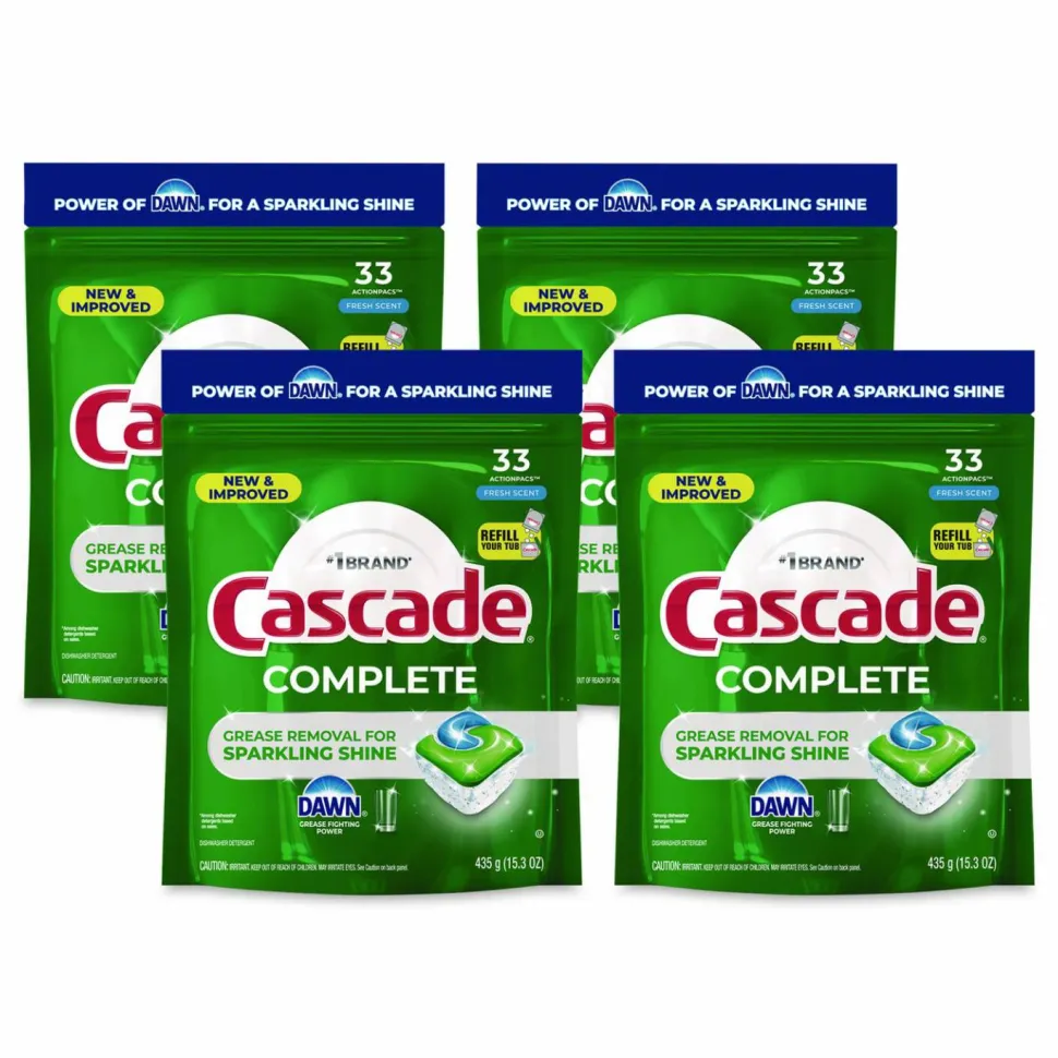 Cascade Complete ActionPacs, Fresh Scent, 17.6 oz Bag, 33 Pacs/Bag, 4 Bags/Carton