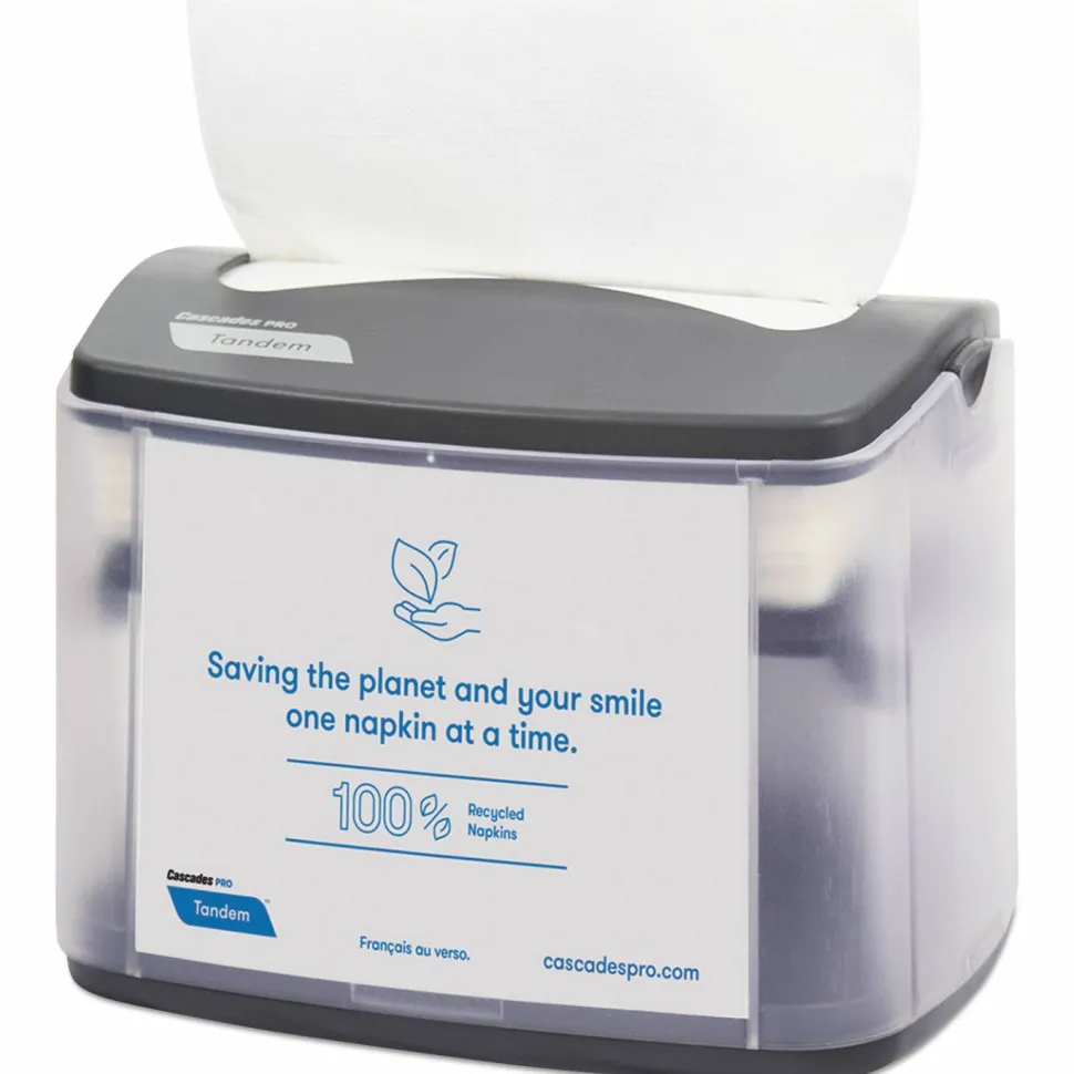 Cascades PRO Tandem Tabletop Napkin Dispenser, 6.1 x 8.16 x 6.3, Gray, 4/Carton