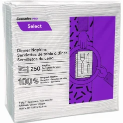 Cascades PRO Select Dinner Napkins, 1-Ply, 16 x 15, White, 250/Pack, 12/Carton