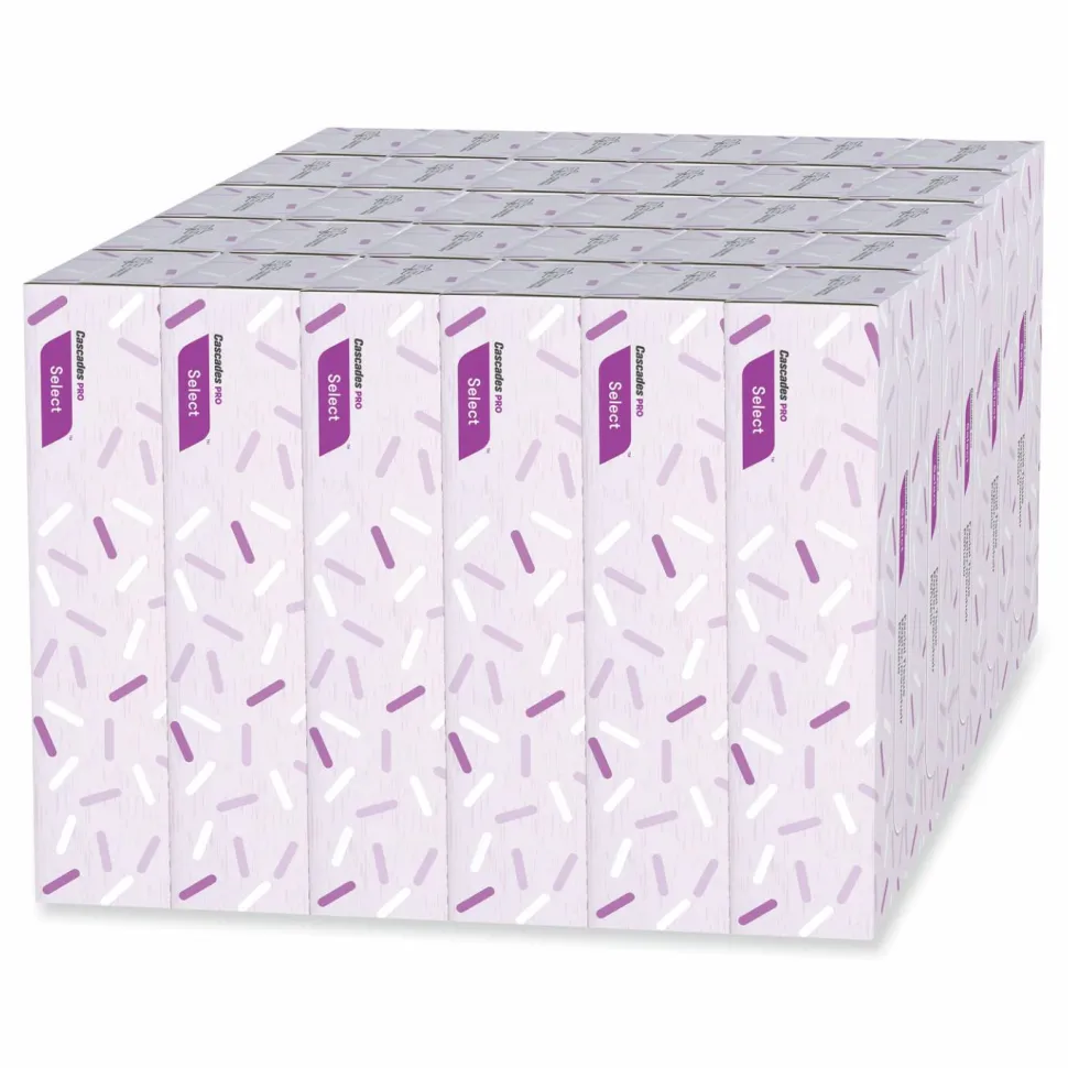 Cascades PRO Select Flat Box Facial Tissue, 2-Ply, White, 100 Sheets/Box, 30 Boxes/Carton