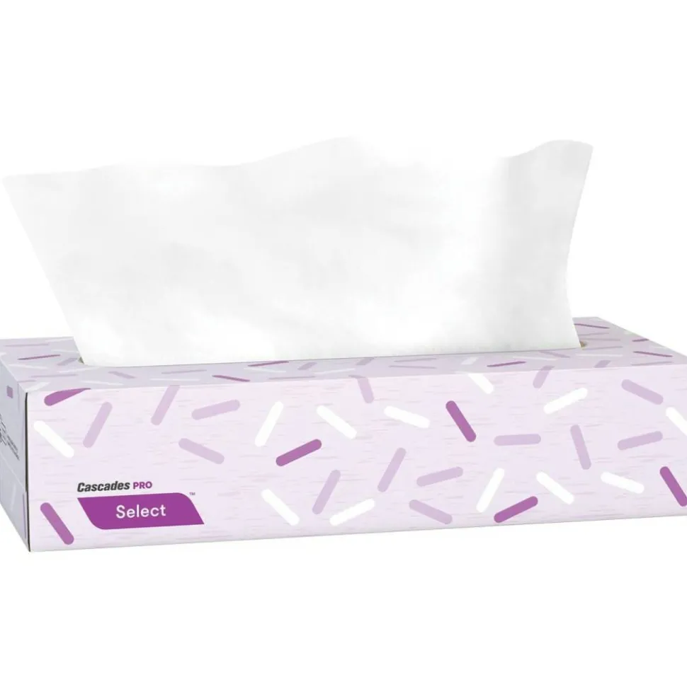 Cascades PRO Select Flat Box Facial Tissue, 2-Ply, White, 100 Sheets/Box, 30 Boxes/Carton