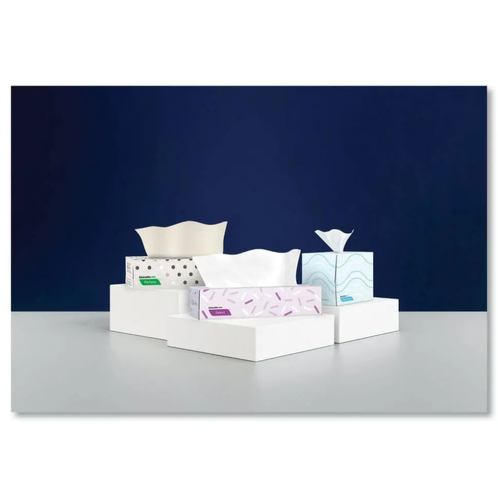 Cascades PRO Select Flat Box Facial Tissue, 2-Ply, White, 100 Sheets/Box, 30 Boxes/Carton