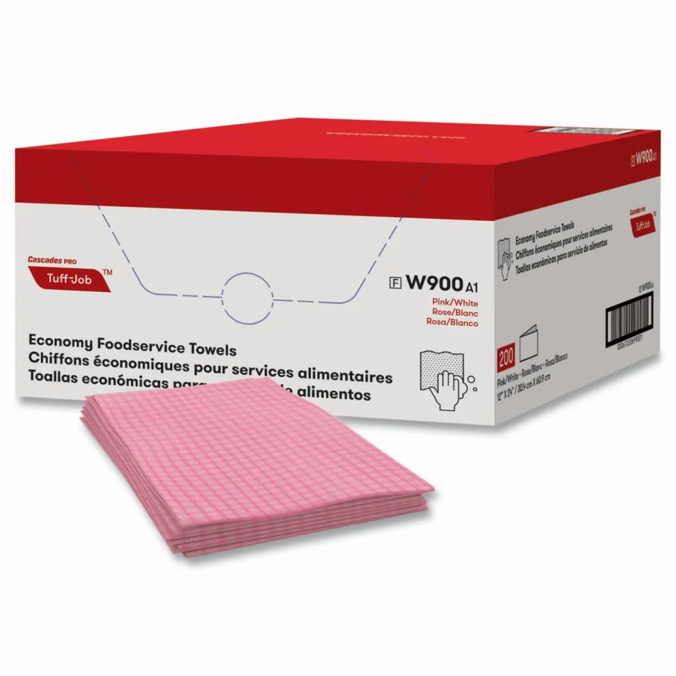 Cascades PRO Tuff-Job Foodservice Towels, 12 x 24, Pink/White, 200/Carton