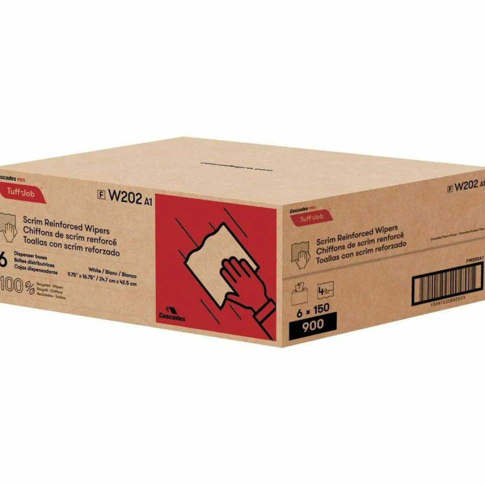 Cascades PRO Tuff-Job Scrim Reinforced Wipers, 4-Ply, 9.75 x 16.75, White, 150/Box, 6 Box/Carton