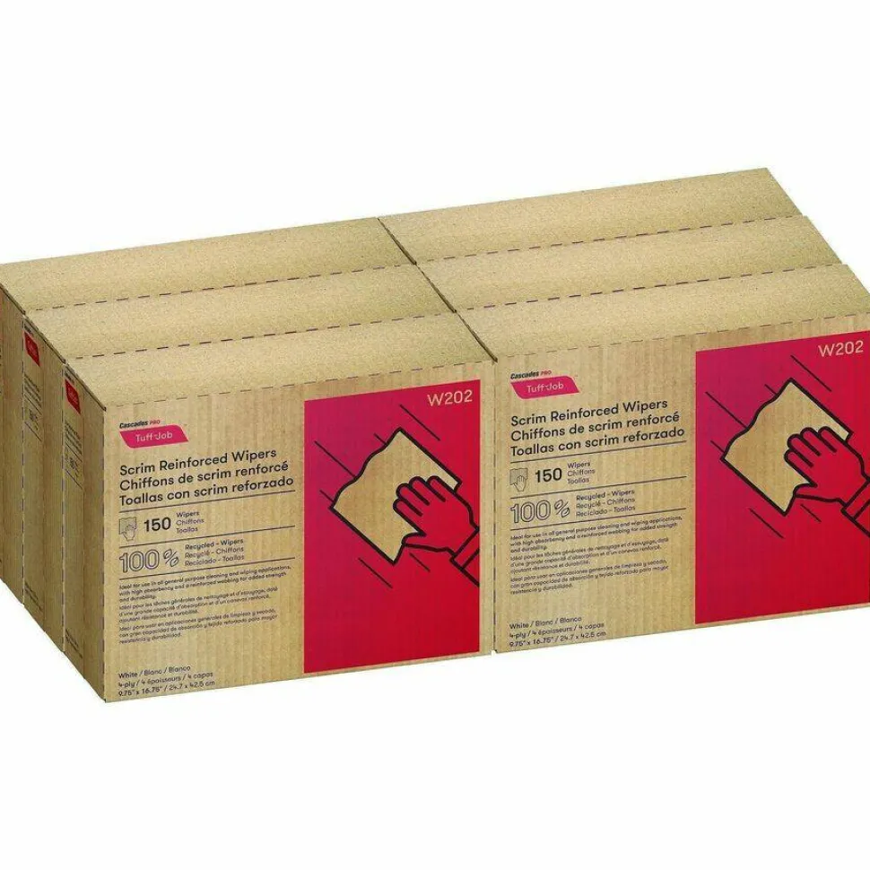 Cascades PRO Tuff-Job Scrim Reinforced Wipers, 4-Ply, 9.75 x 16.75, White, 150/Box, 6 Box/Carton