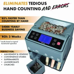 Cassida C300 Series Coin Sorter/Counter for Pennies, Nickels, Dimes, Quarters and Dollars, 300 coins/min, 11" x 11" x 10", Gray