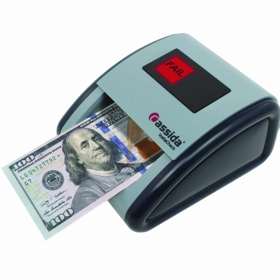Cassida InstaCheck Counterfeit Detector for USD, 6 Detection Methods, 4.2" x 5.1" x 2.7", Gray