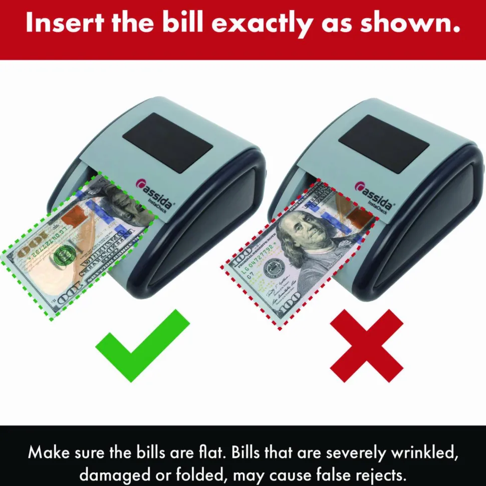 Cassida InstaCheck Counterfeit Detector for USD, 6 Detection Methods, 4.2" x 5.1" x 2.7", Gray