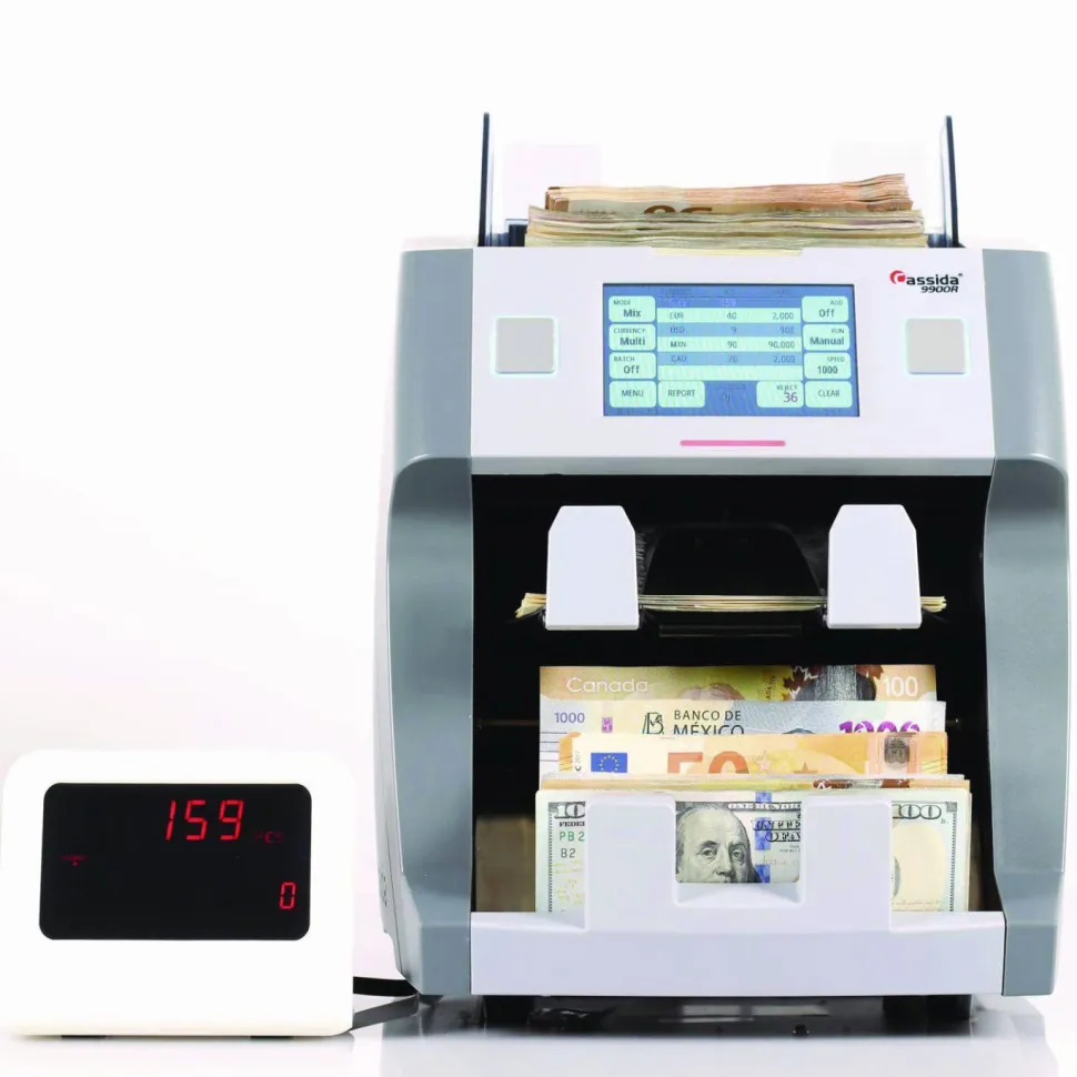 Cassida 9900R Two-Pocket Mixed Bill Counter, Three Speeds: 800 bills/min, 1,000 bills/min, 1,200 bills/min, 9.5 x 11 x 10.4, Gray