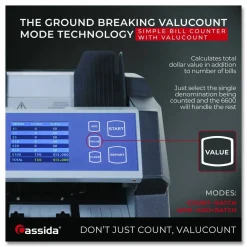 Cassida 6600 UV/MG Top Loading Bill Counter, 1,400 bills/min, 10.2" x 11" x 8.1", Gray