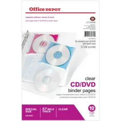 CD/DVD Binder Pages, 6" x 10 1/2", Clear, Pack Of 10