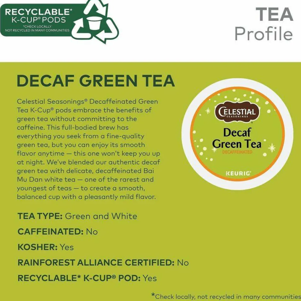 Celestial Seasonings Decaffeinated Green Tea K-Cups, 96/Carton