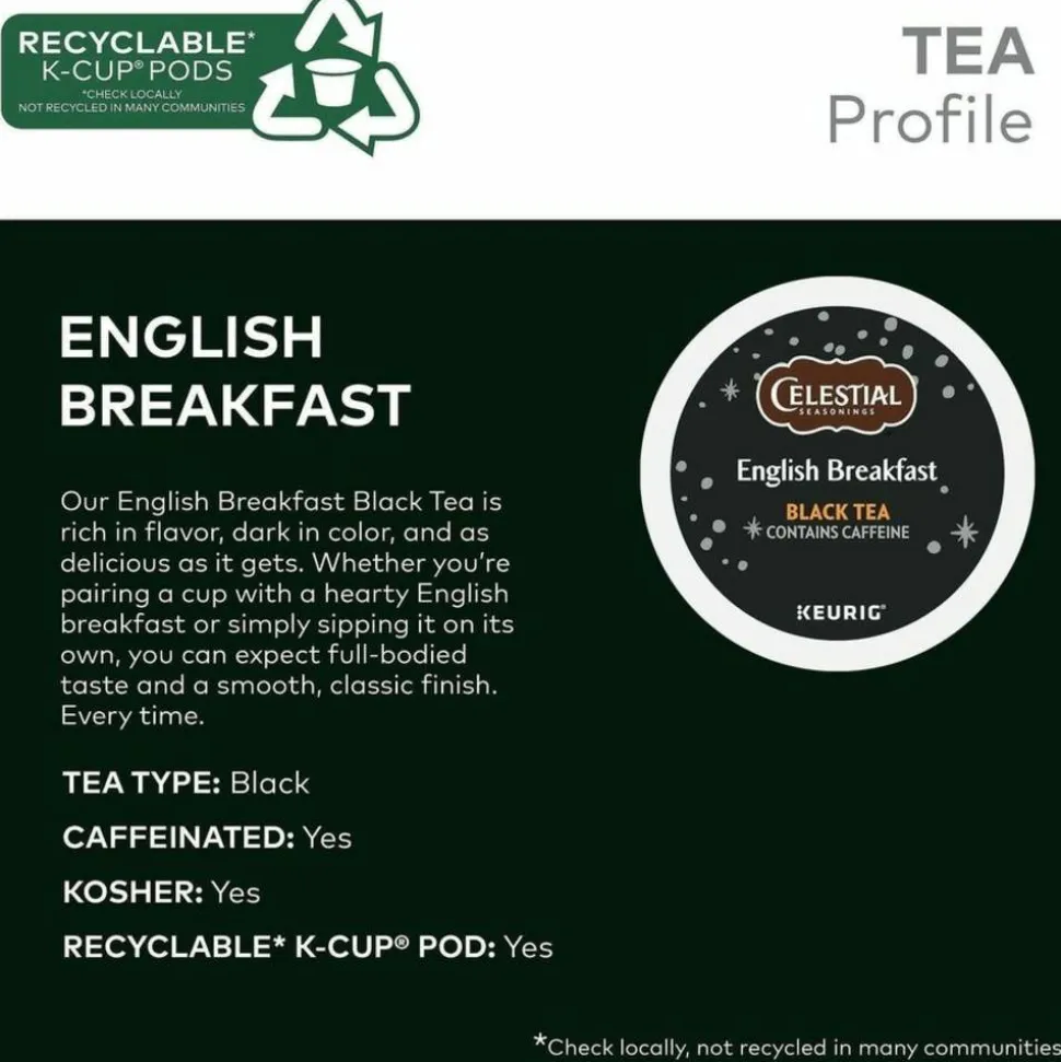 Celestial Seasonings English Breakfast Tea Single-Serve K-Cup, Carton Of 96