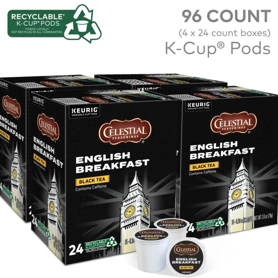 Celestial Seasonings English Breakfast Tea Single-Serve K-Cup, Carton Of 96