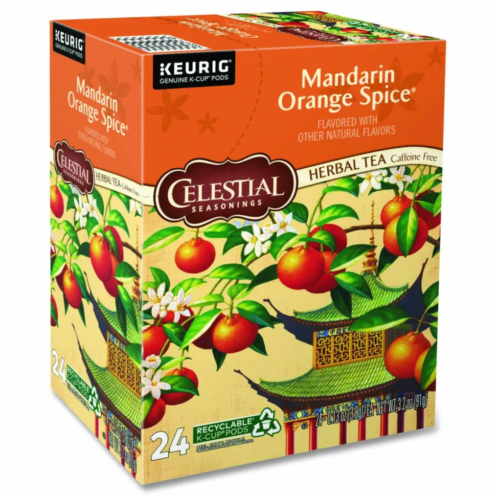 Celestial Seasonings Mandarin Orange Spice Herb Tea, 0.13 oz K-Cups, 96/Carton