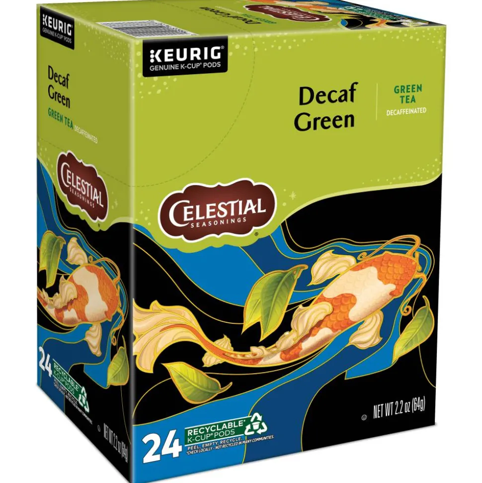 Celestial Seasonings Natural Antioxidant Decaf Green Tea Keurig Single-Serve K-Cup Pods, 24 Pods Per Pack, Case Of 4 Packs