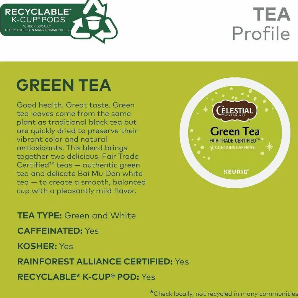 Celestial Seasonings Natural Antioxidant Green Tea Single-Serve K-Cups, 0.40 Oz, Box Of 96