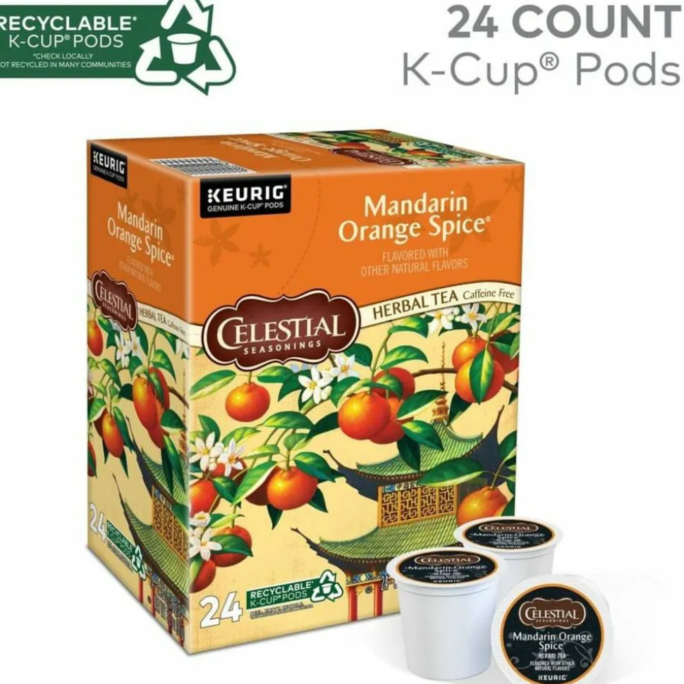 Celestial Seasonings Single-Serve K-Cup Pods, Mandarin Orange Tea, Box Of 24