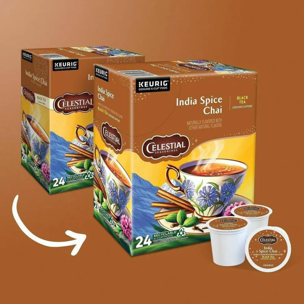 Celestial Seasonings Single-Serve K-Cup Pods, Original India Spice Chai Tea, Box Of 24