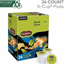 Celestial Seasonings Single-Serve K-Cup Pods, Decaffeinated, Green Tea, Box Of 24