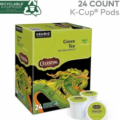 Celestial Seasonings Single-Serve K-Cup Pods, Green Tea, Box Of 24