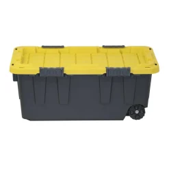 Centrex Tough Box Wheeled Footlocker Tote With Lid, 20-Gallon, 32-1/4”L x 18-1/4”W x 13-1/2”H, 45% Recycled, Black/Yellow