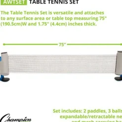 Champion Sports Anywhere Table Tennis Set