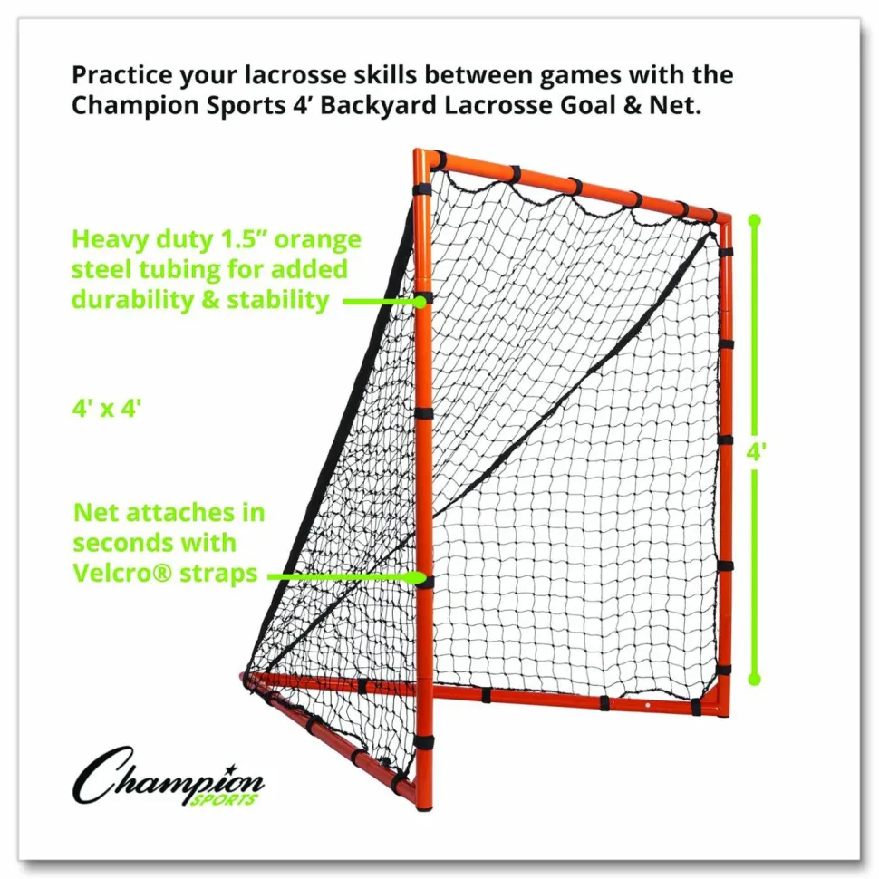 Champion Sports Backyard Lacrosse Goal and Net, 4 ft x 4 ft, 1.25" dia Frame