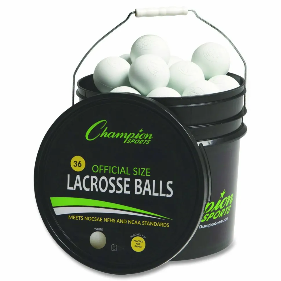 Champion Sports Bucket of Lacrosse Balls, Official Size, White, 36 Balls/Bucket