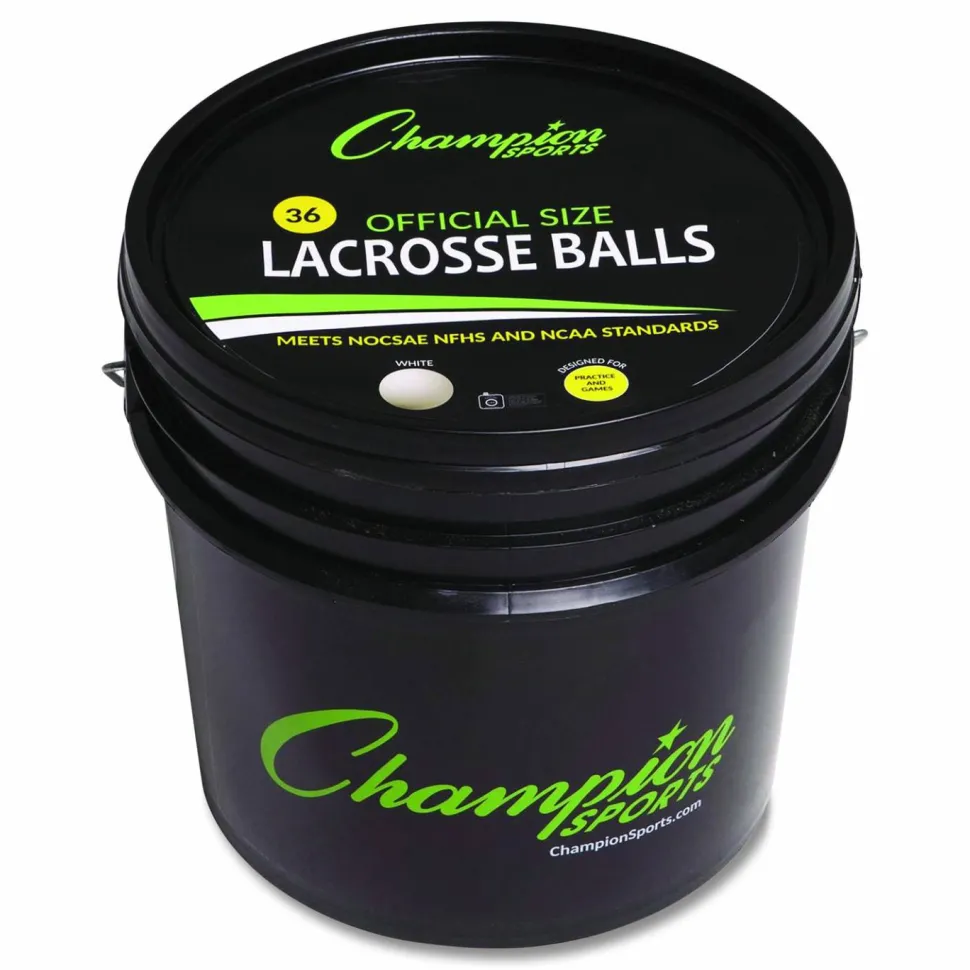 Champion Sports Bucket of Lacrosse Balls, Official Size, White, 36 Balls/Bucket