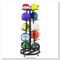 Champion Sports Deluxe Five-Row Mobile Medicine Ball Rack, Metal, 198 lb Capacity, 25" x 25" x 56", Black