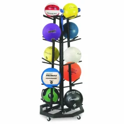 Champion Sports Deluxe Five-Row Mobile Medicine Ball Rack, Metal, 198 lb Capacity, 25
