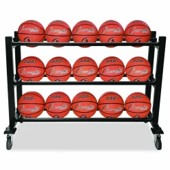 Champion Sports Deluxe Heavy-Duty Basketball Cart, Metal, 220 lb Capacity, 16 x 50.75 x 34.75, Black