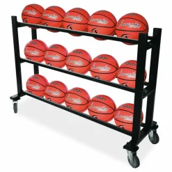 Champion Sports Deluxe Heavy-Duty Basketball Cart, Metal, 220 lb Capacity, 16 x 50.75 x 34.75, Black