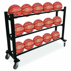 Champion Sports Deluxe Heavy-Duty Basketball Cart, Metal, 220 lb Capacity, 16 x 50.75 x 34.75, Black