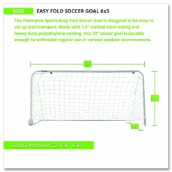 Champion Sports Easy Fold Soccer Goal, 6 ft x 3 ft, 1.25