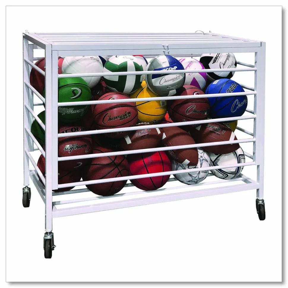 Champion Sports Economy Locking Ball Carrier, Metal, 264 lb Capacity, 23" x 45" x 32", White
